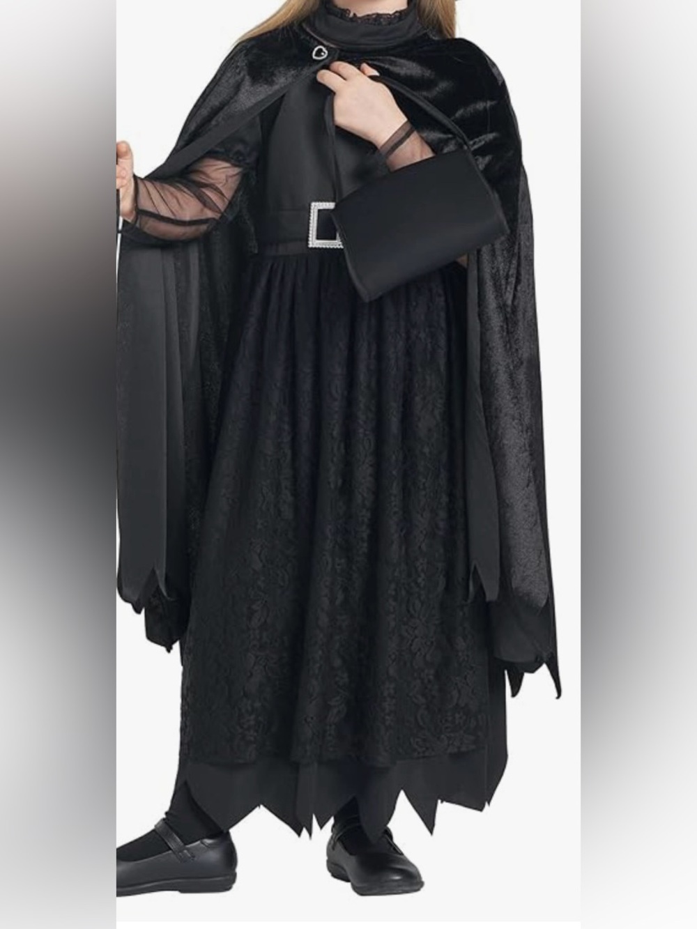 IKali Black Velvet dress with cape Heart Jewel and Rhinestone Trim